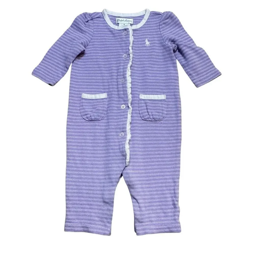 Ralph Lauren Purple Stripe Knit Romper sz 3M